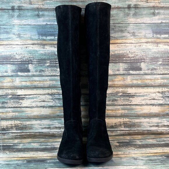 Born Over The Knee Boots Womens Size 7 Black Suede Pull On Block Heel Round Heel - Picture 4 of 13